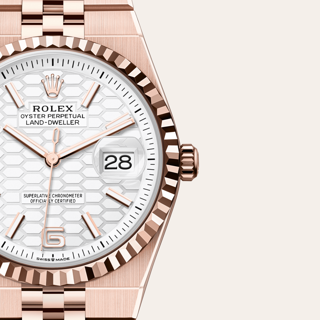 rolex land-dweller in 18 ct everose gold, m127235-0001 - watch dial - ben bridge