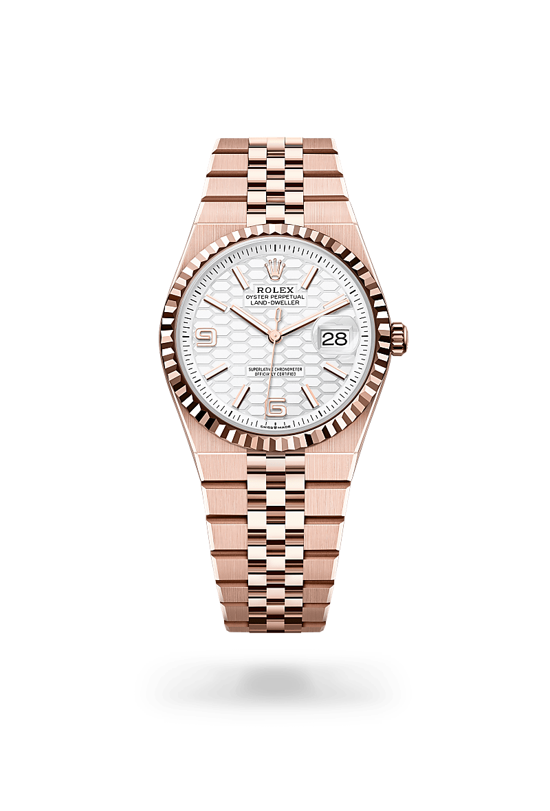 rolex land-dweller in 18 ct everose gold, m127235-0001 - ben bridge