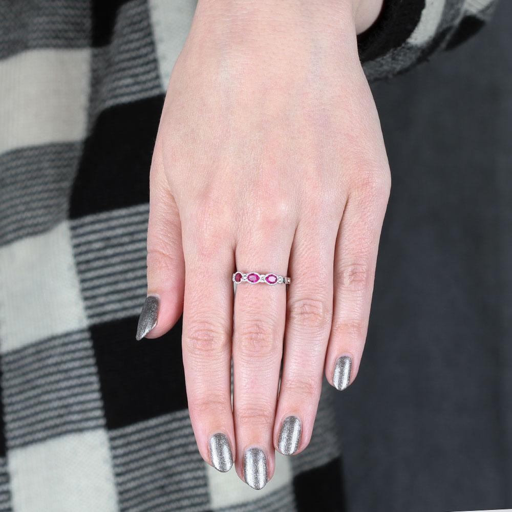 Ruby & Diamond Ring, 14K White Gold