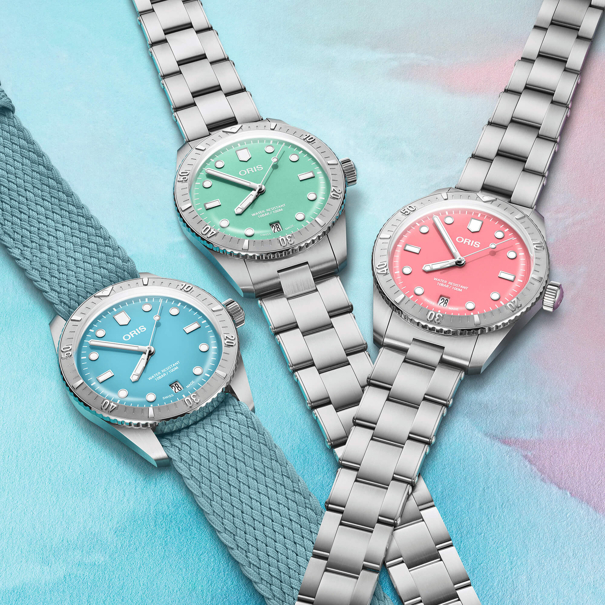 Oris Divers Sixty-Five Cotton Candy Watch Green Dial Steel Case, 38mm