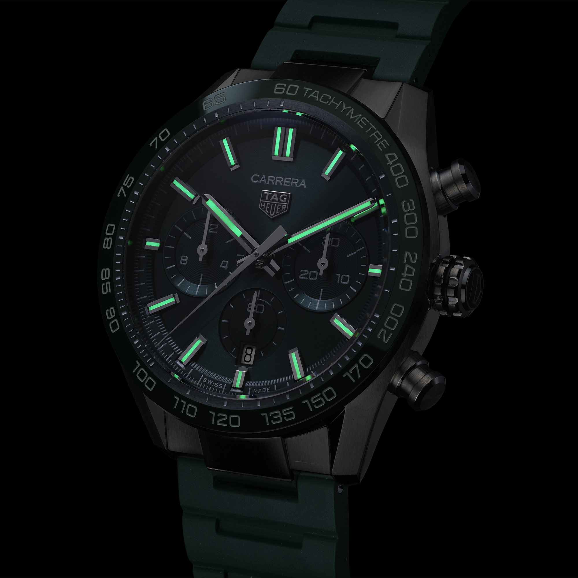 TAG Heuer Carrera Chronograph Watch Green Dial Steel Bracelet, 44mm