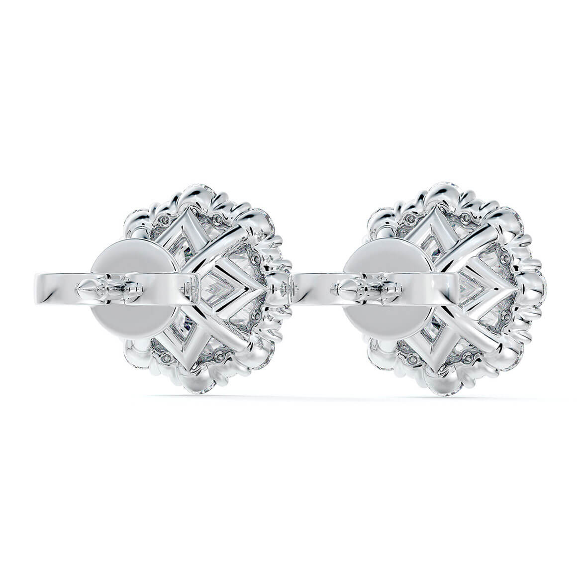 Floral Halo Diamond Stud Earrings 18K
