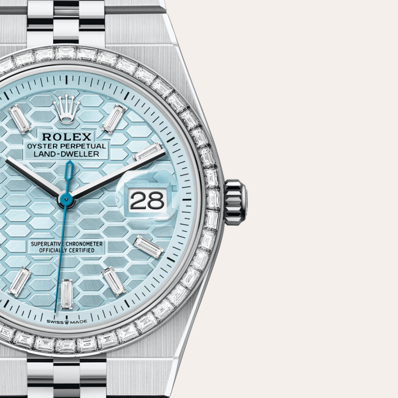 rolex land-dweller in platinum, m127286tbr-0001 - watch dial - ben bridge