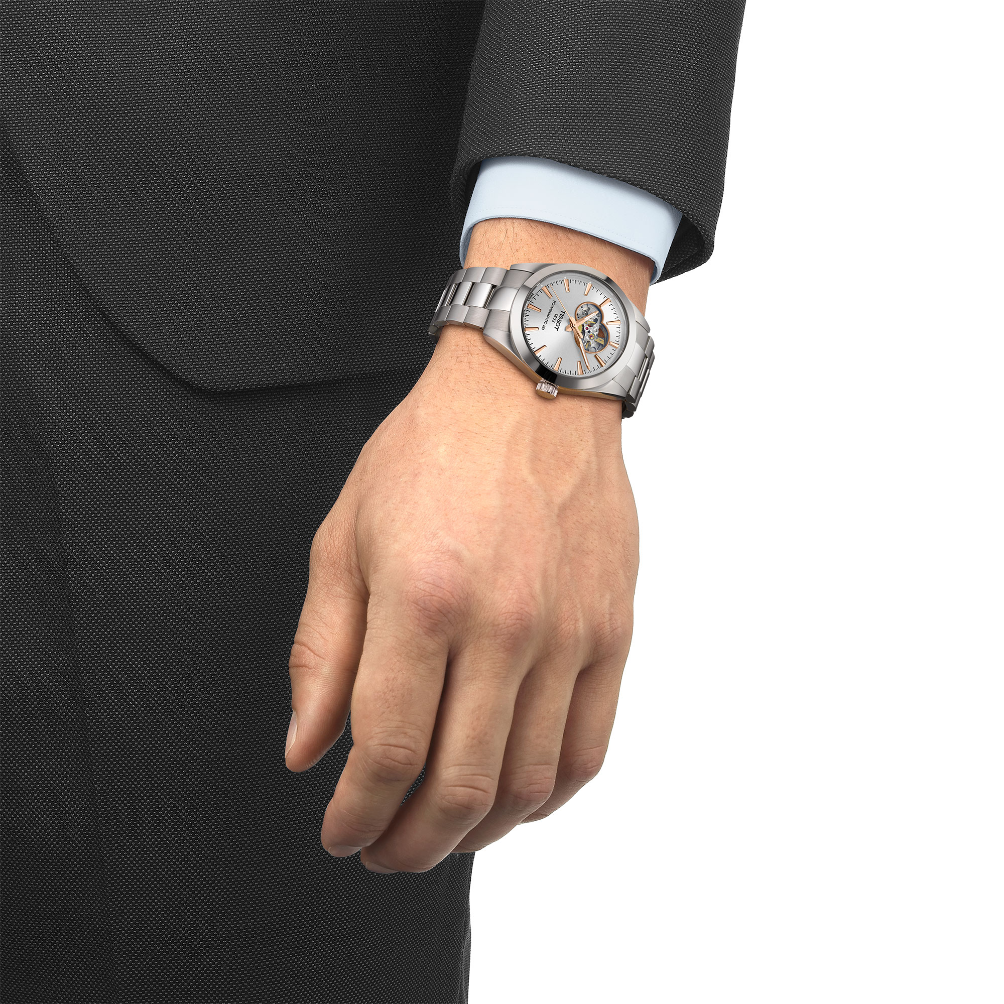 TISSOT Gentleman Open Heart Silver Dial Watch, 40mm
