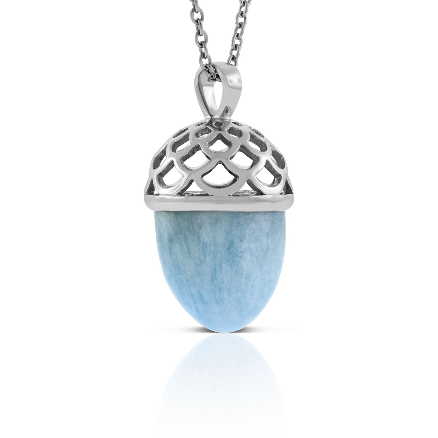 Aquamarine Wave Bullet Pendant, 24"