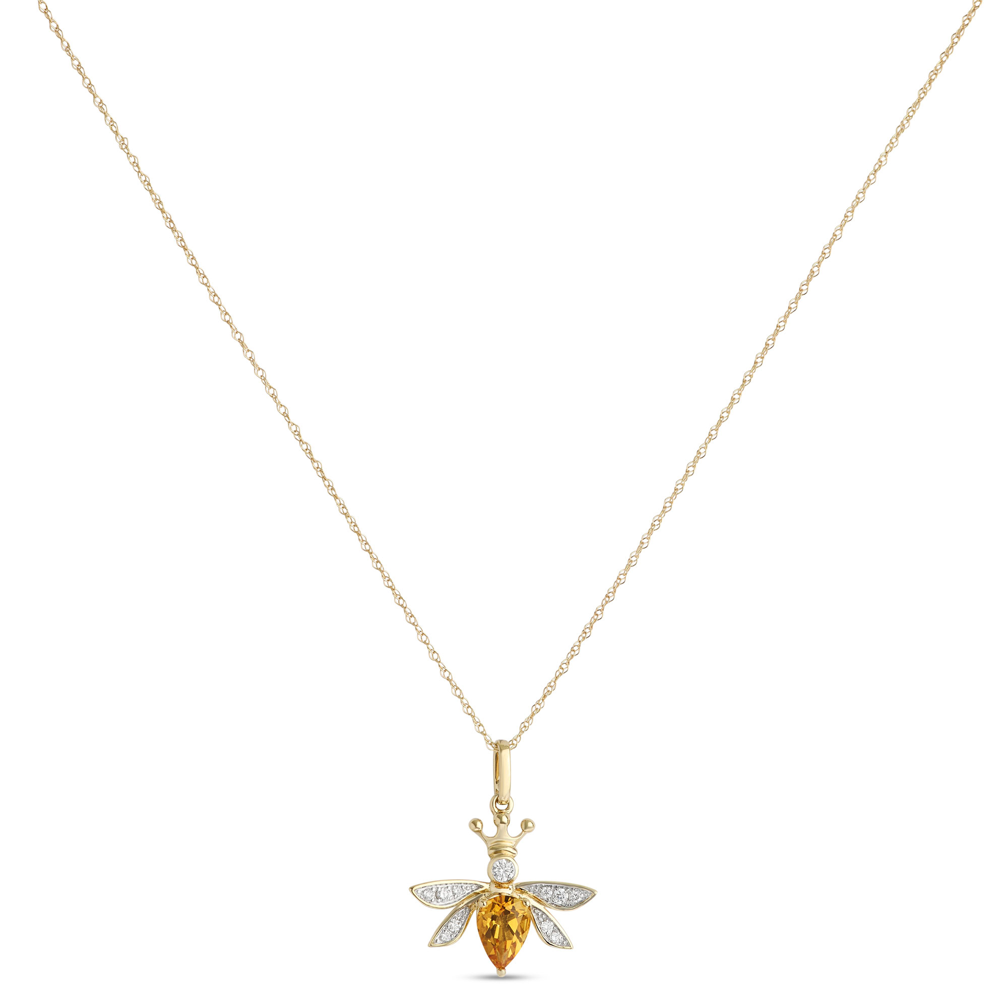 Citrine and Diamond Bee Pendant, 14K Yellow Gold