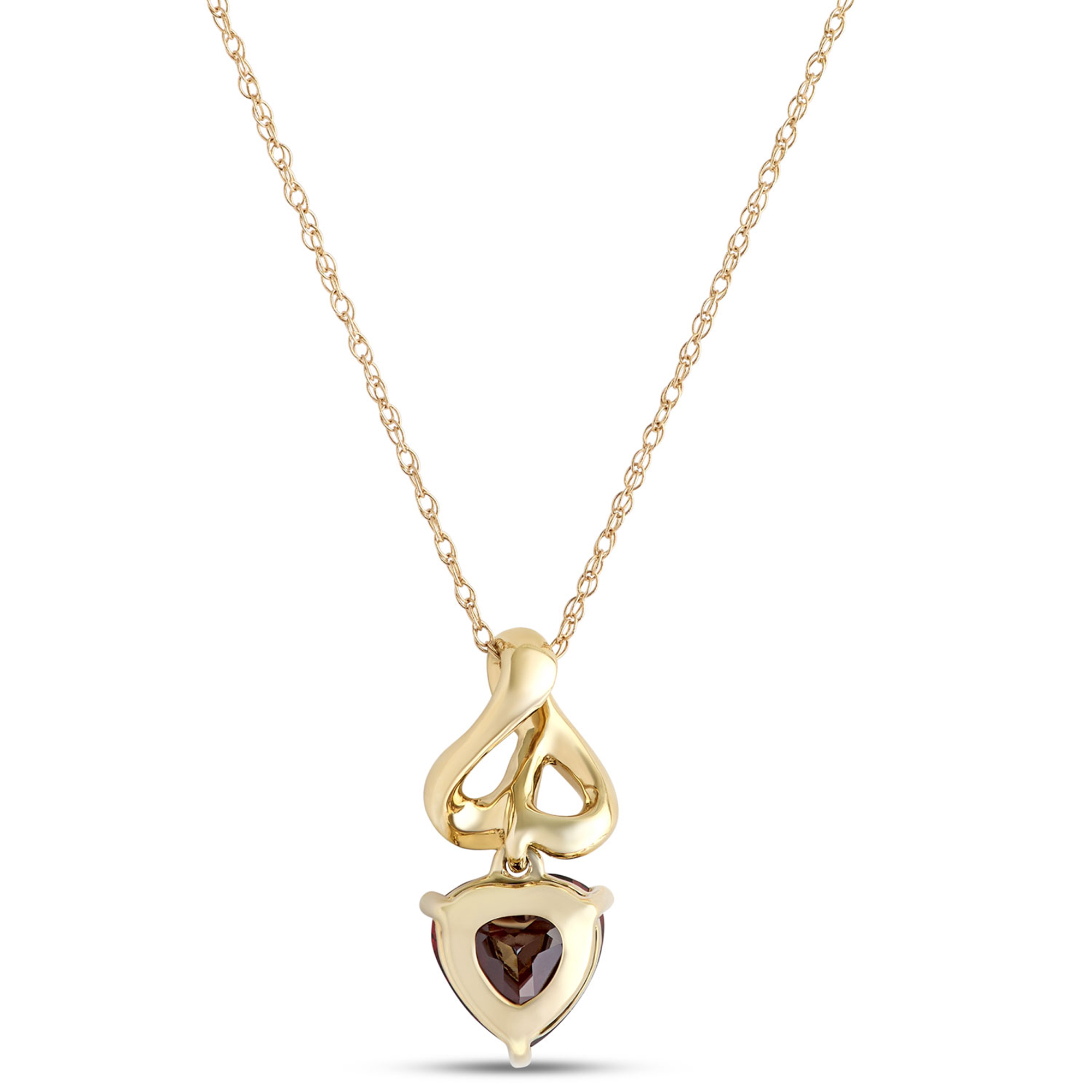 Heart Shaped Garnet Pendant Necklace, 14K Yellow Gold