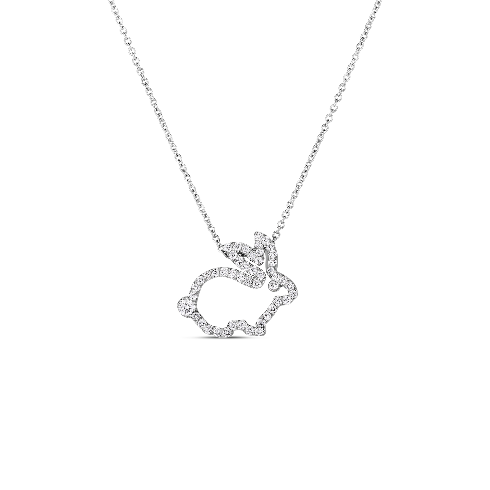 Roberto Coin Tiny Treasures Diamond Rabbit Outline Necklace 18K