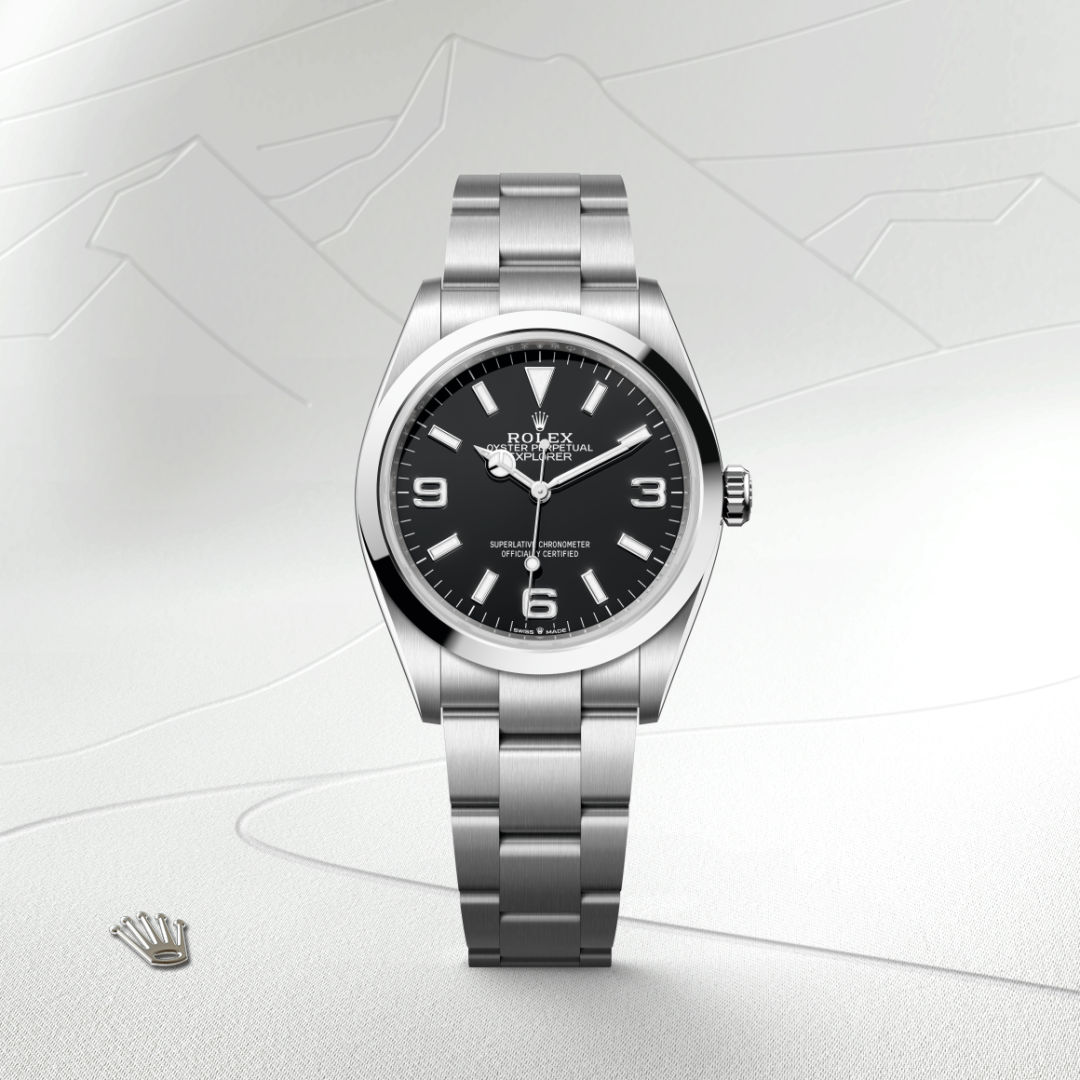 rolex explorer in oystersteel, m124270-0001 - watch with background color - ben bridge