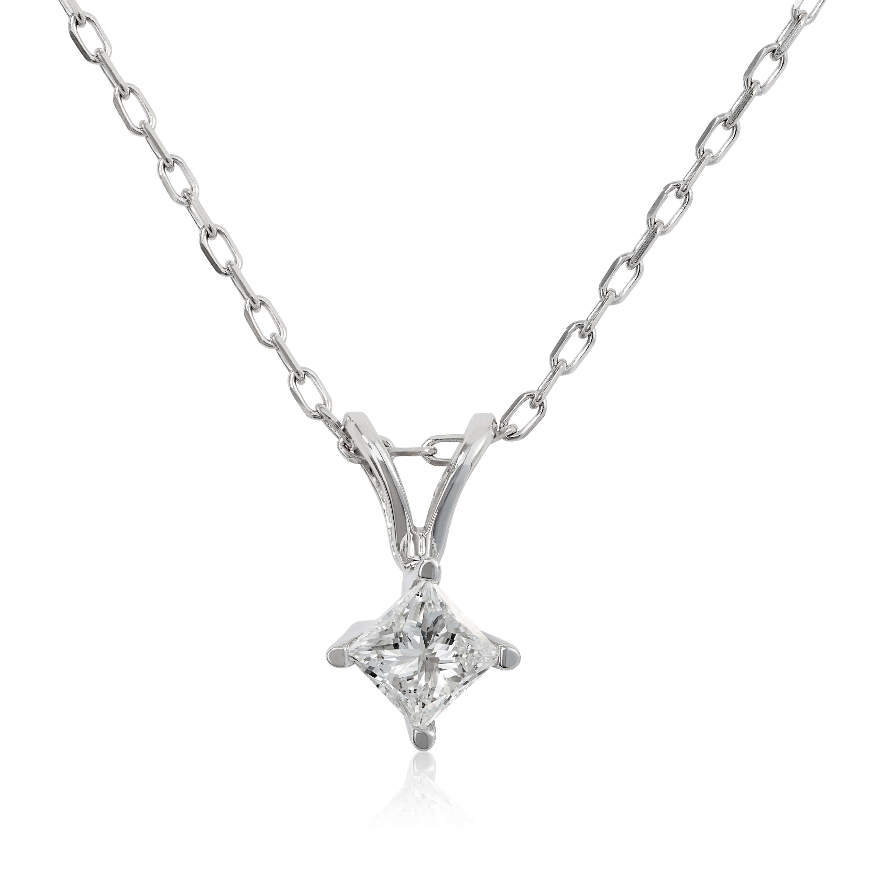 1/4ct Princess Cut Solitaire Diamond Pendant 14K White Gold 