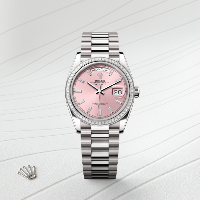 rolex day-date in 18 ct white gold, m128399tbr-0029 - watch with background color - ben bridge