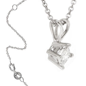 Princess Cut Diamond Pendant, &frac14; Carat Total Weight, 14K White Gold