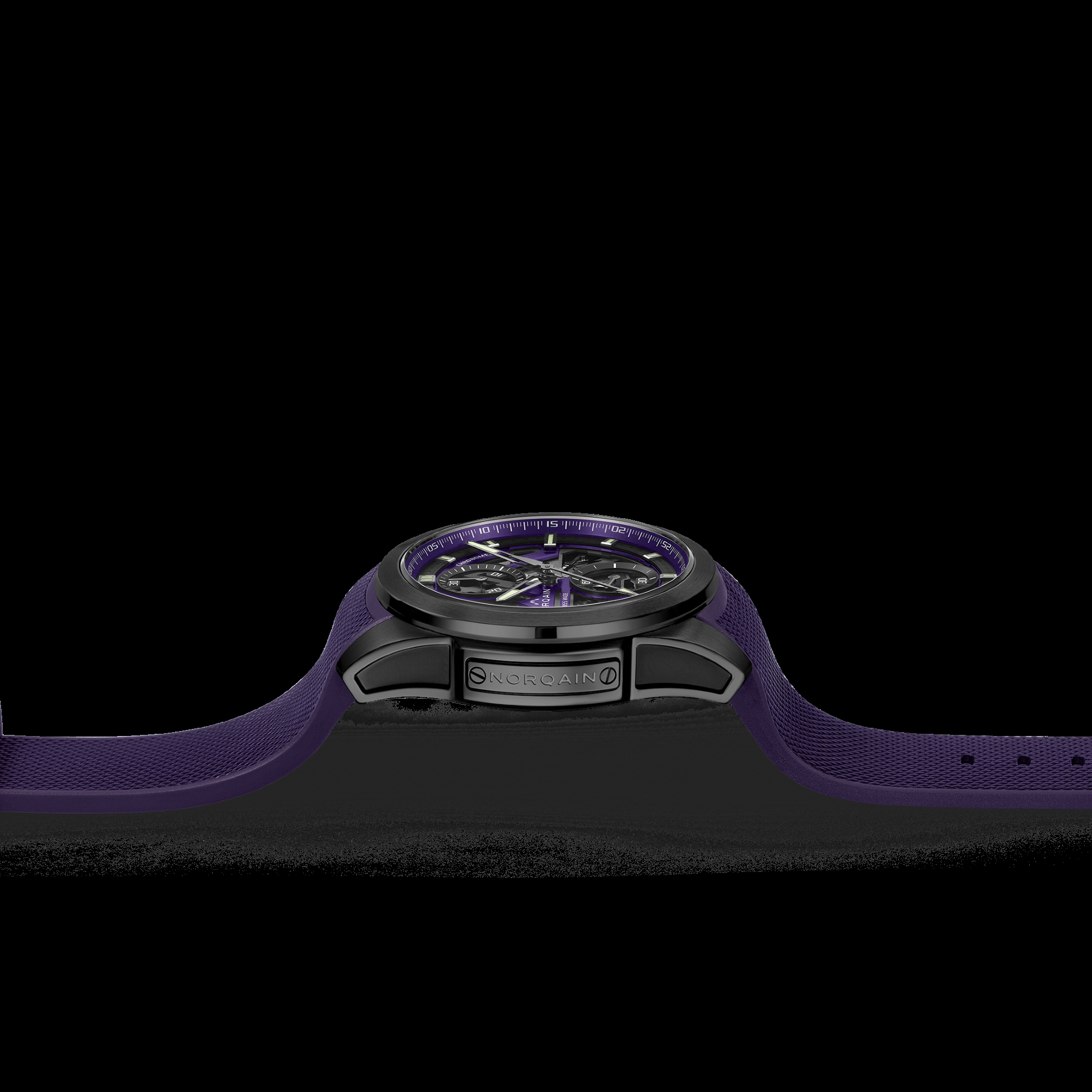 NORQAIN Independence Skeleton Dial Chrono Purple Strap Watch, 42 mm