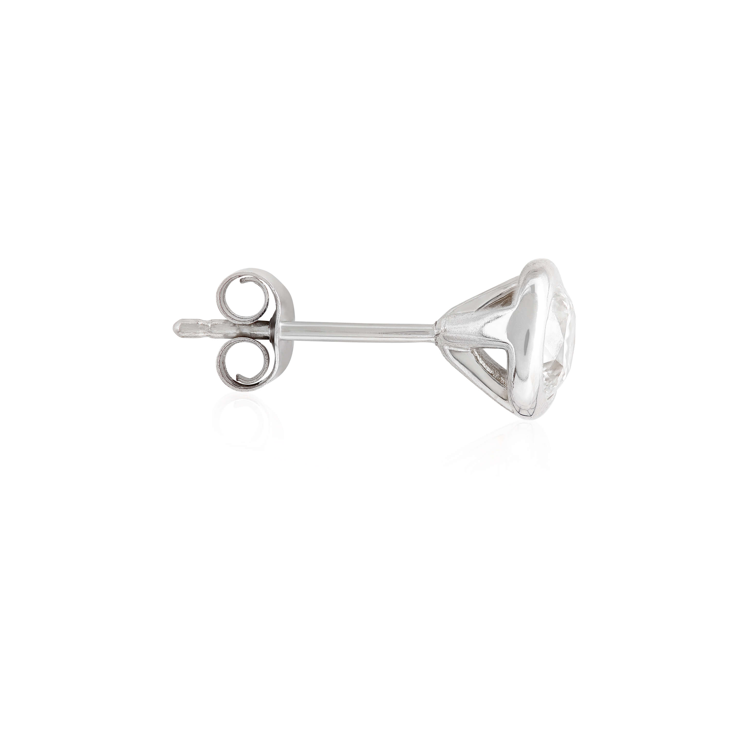 Bezel Set Classic Round Diamond Studs, 1 Carat, 14K White Gold