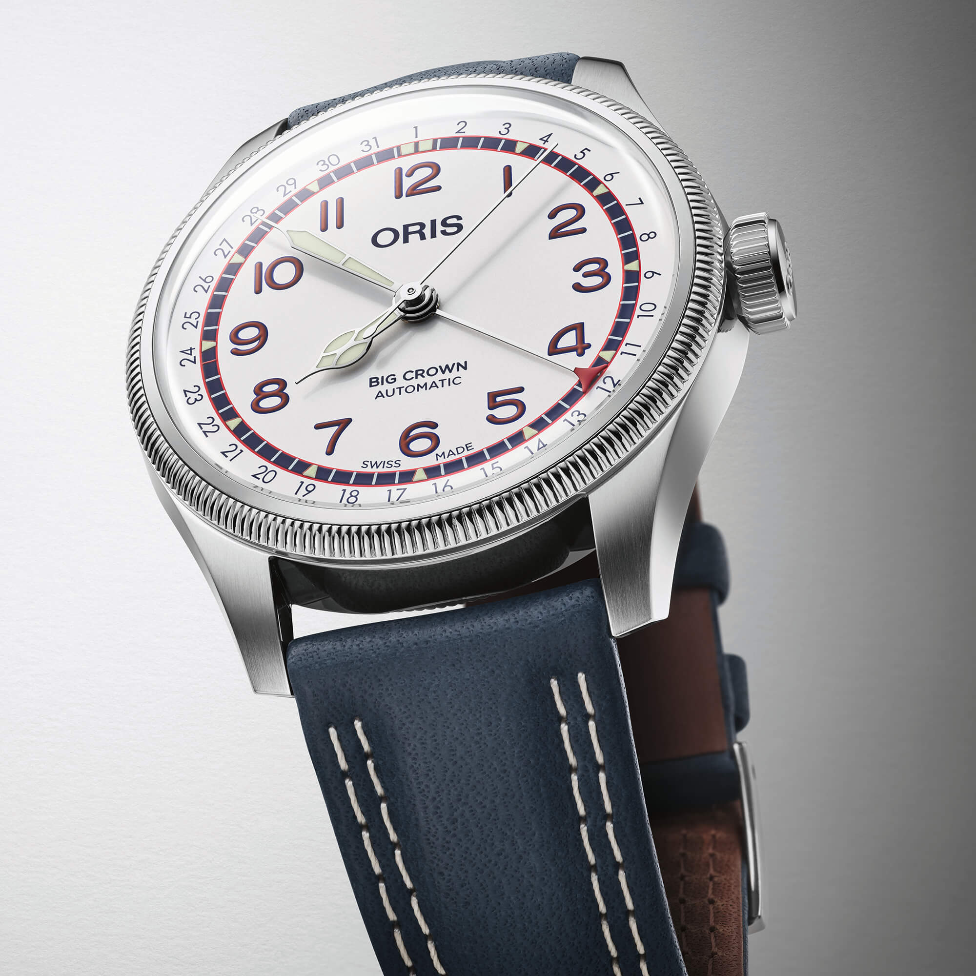 Oris Hank Aaron Limited Edition Watch White Dial Blue Leather Strap, 40mm
