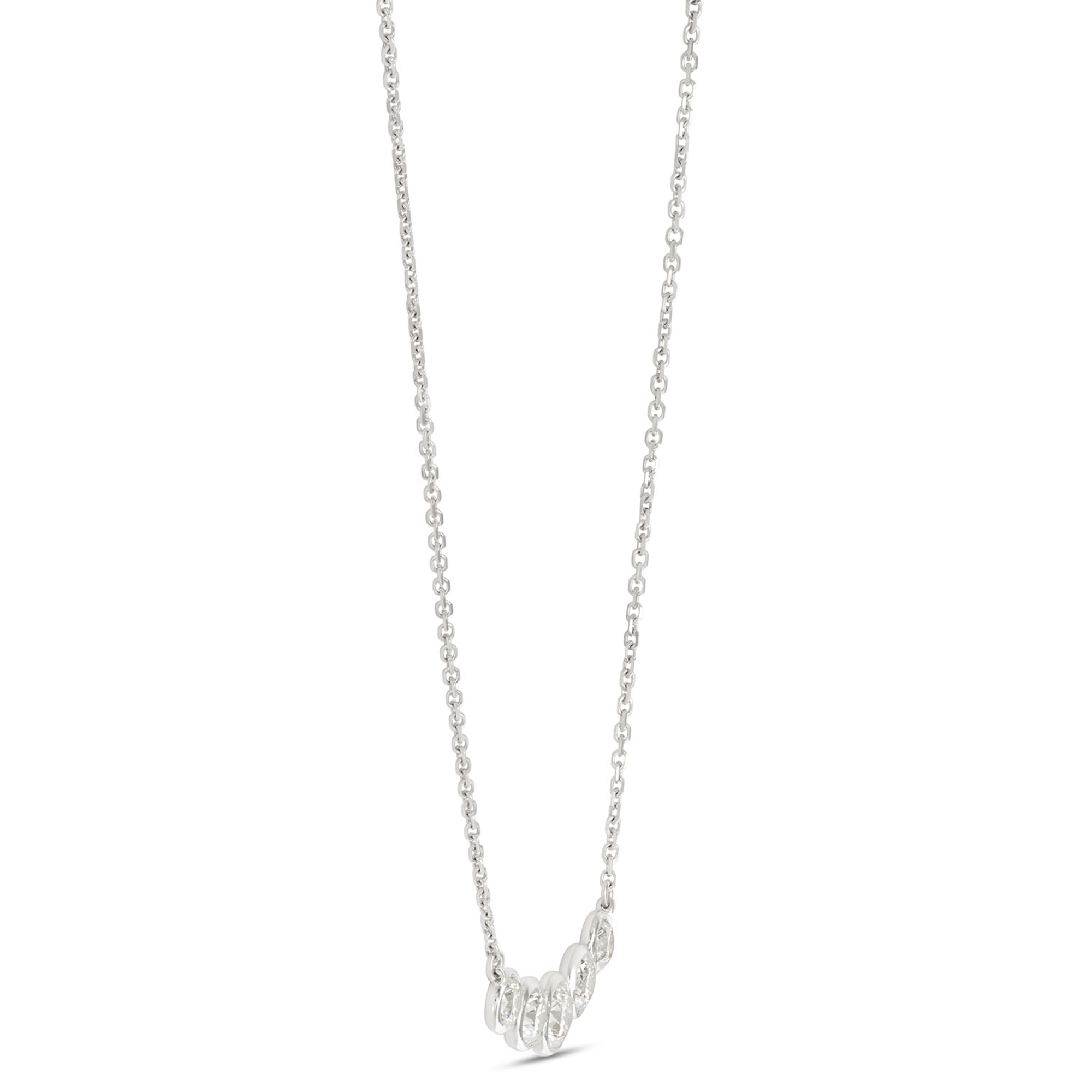 Bezel Set Round Diamond Necklace, 14K White Gold