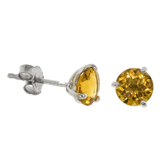 14k Yellow Gold 6mm Round Birthstone Stud Earrings with Checkerboard Stones