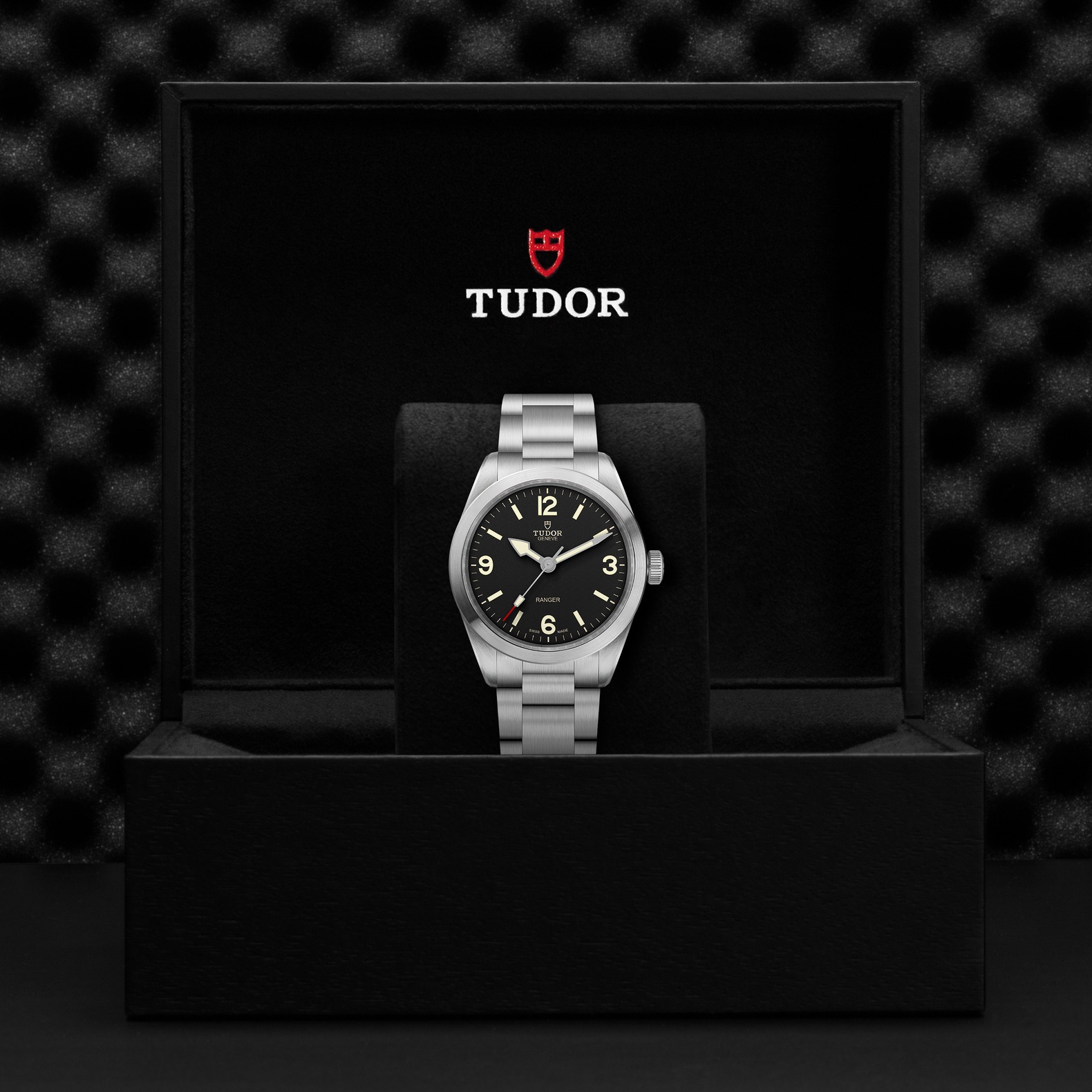 TUDOR Ranger Steel Bracelet Black Dial Watch, 39mm