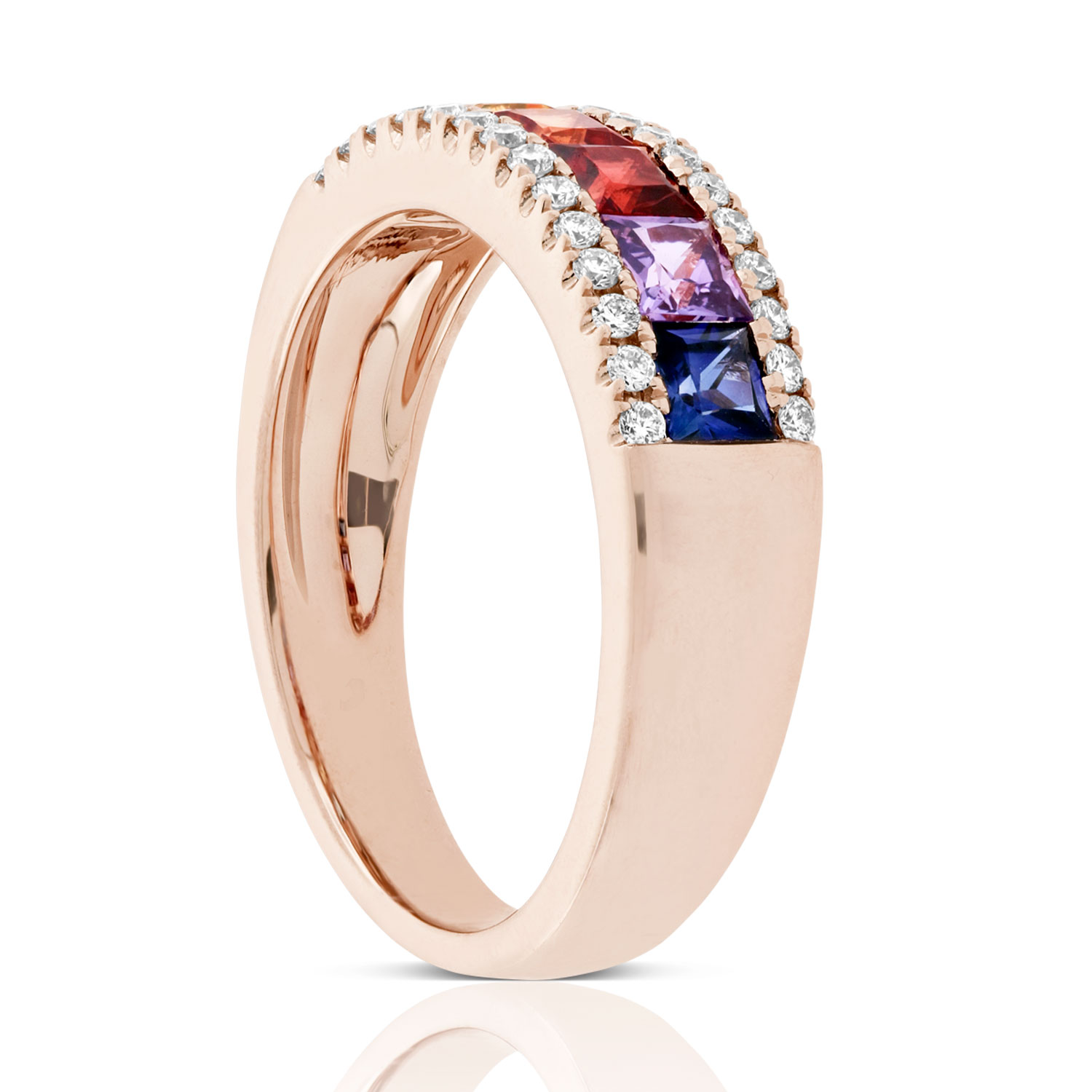 Rose Gold Rainbow Sapphire & Diamond Ring 14K