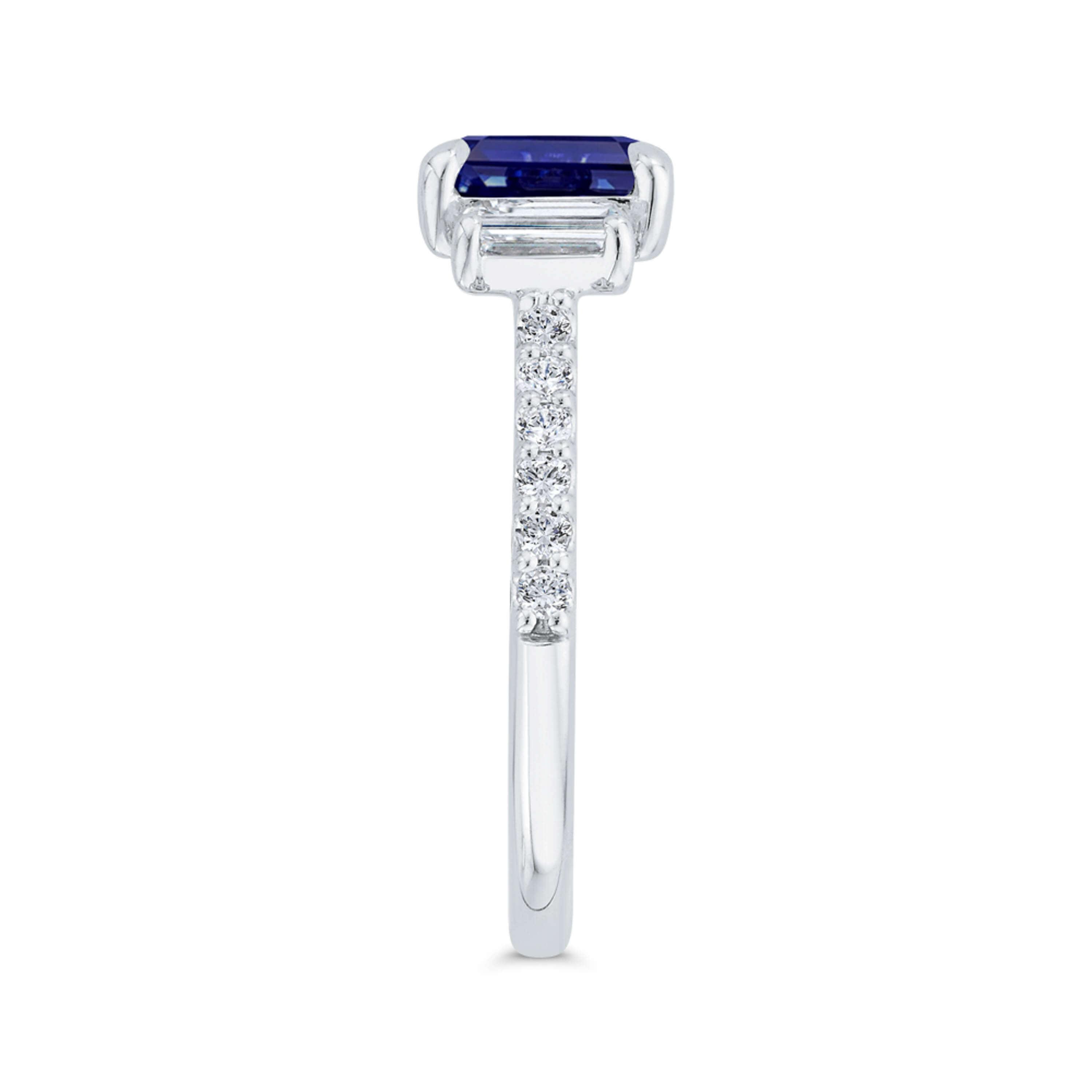 Bella Ponte 3-Stone Emerald Cut Sapphire and Diamond Engagement Ring, 14K White Gold
