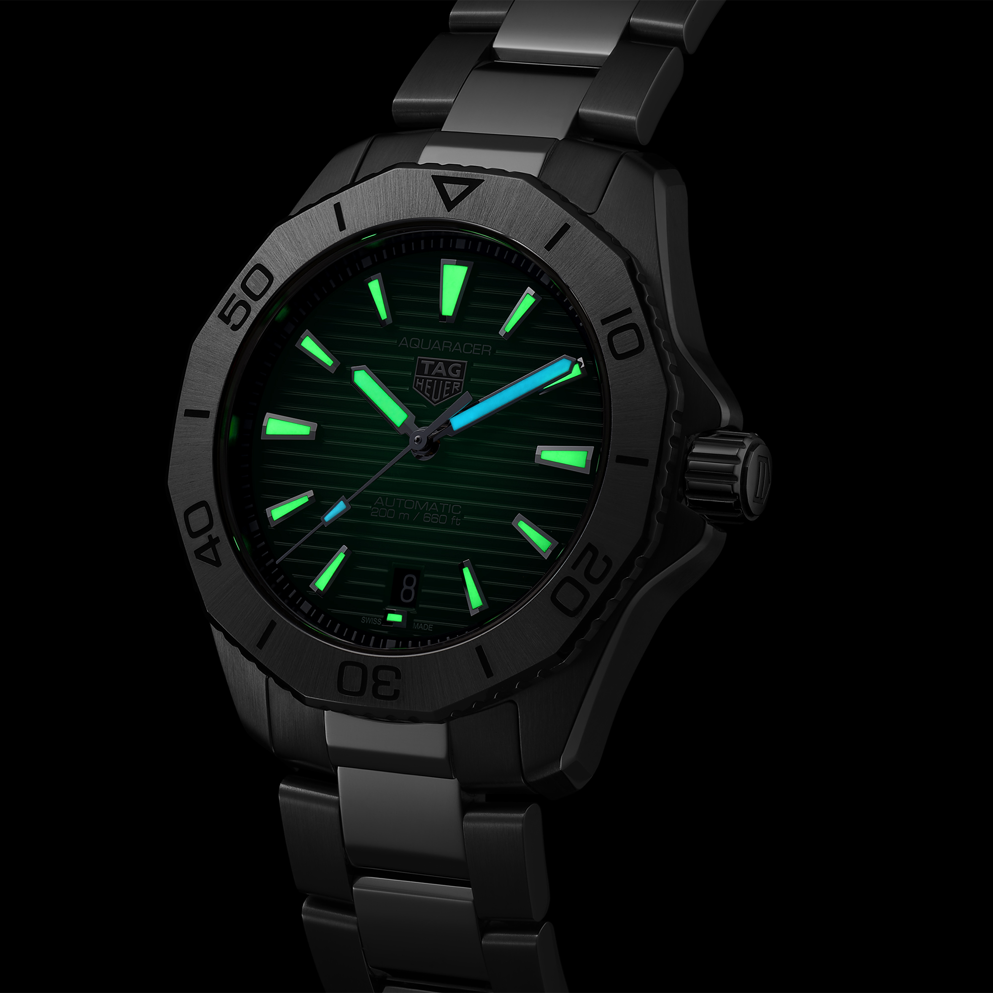 TAG Heuer Aquaracer Professional 200 Watch Green Dial Steel Bracelet, 40mm