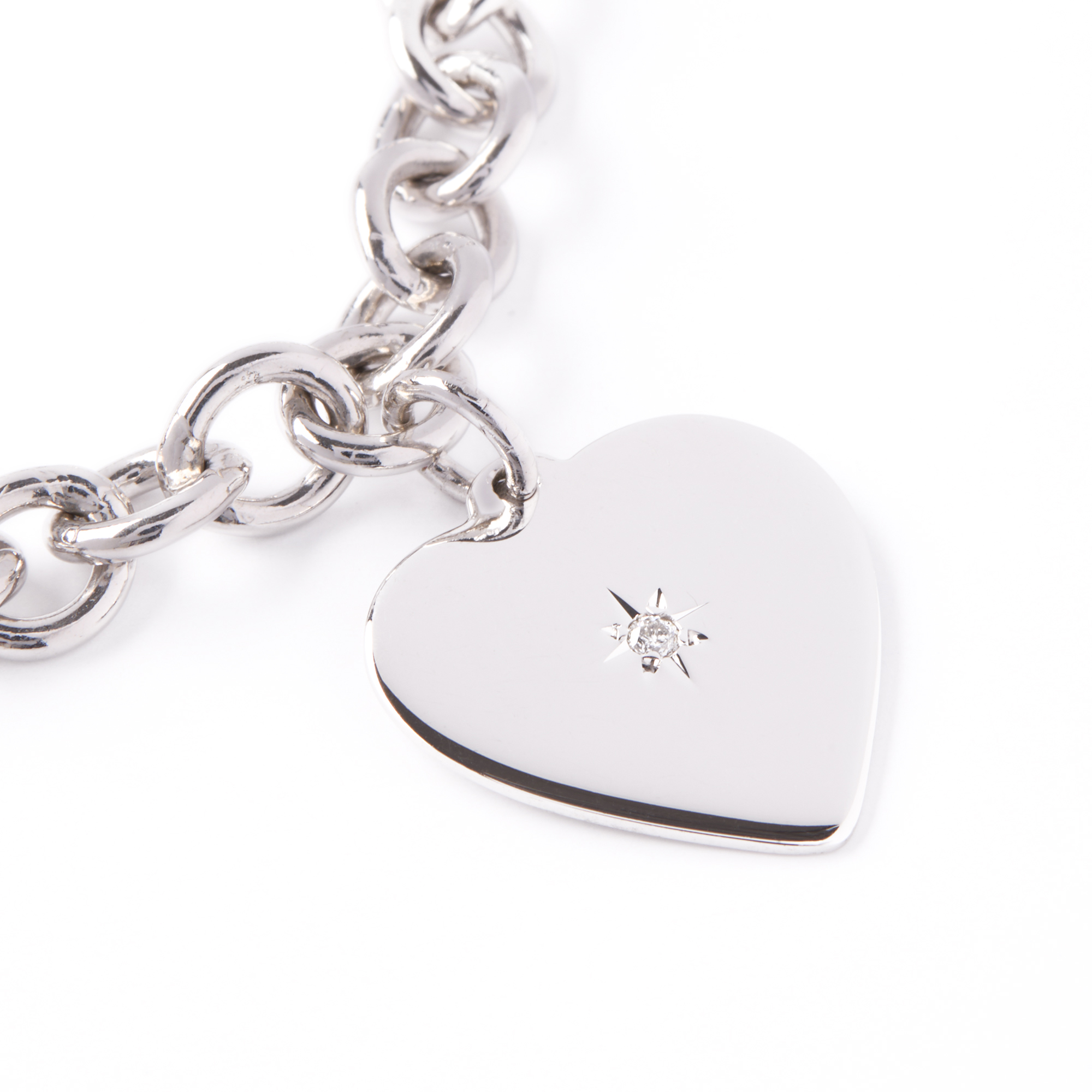 Rolo Bracelet with Heart Charm, Sterling Silver