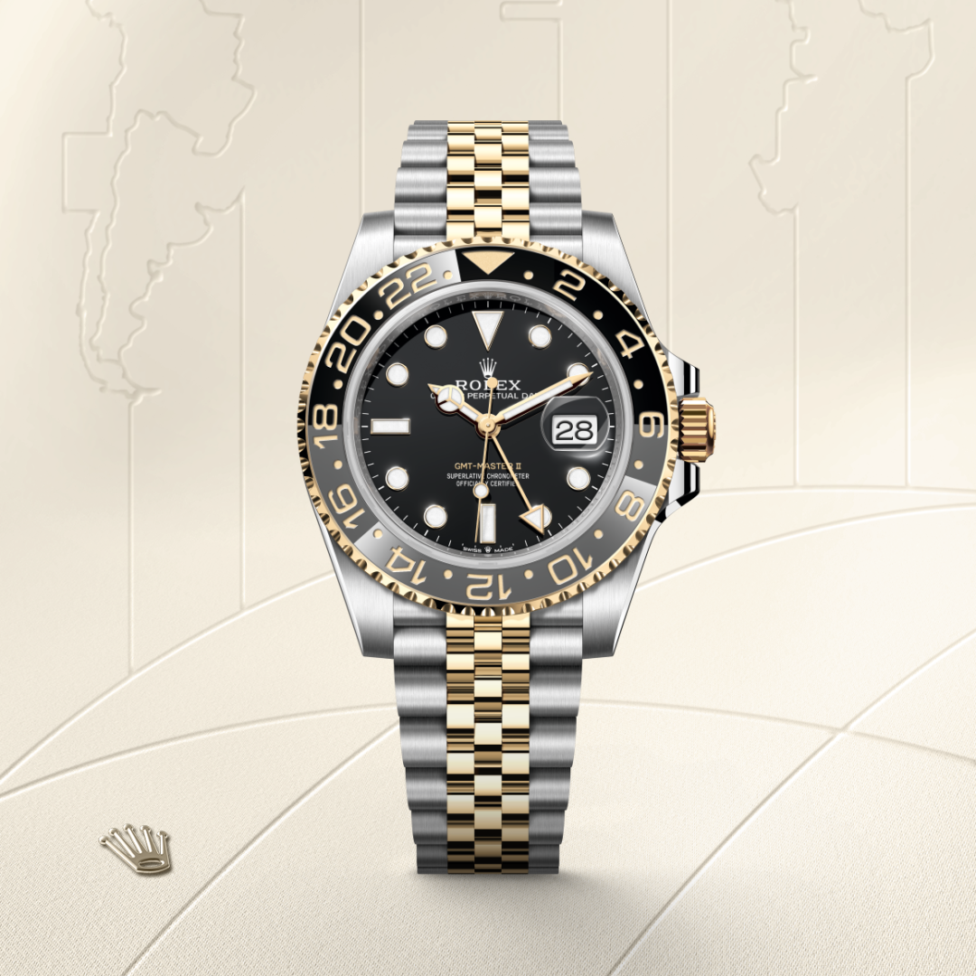 rolex gmt-master ii in yellow rolesor - combination of oystersteel and yellow gold, m126713grnr-0001 - watch with background color - ben bridge