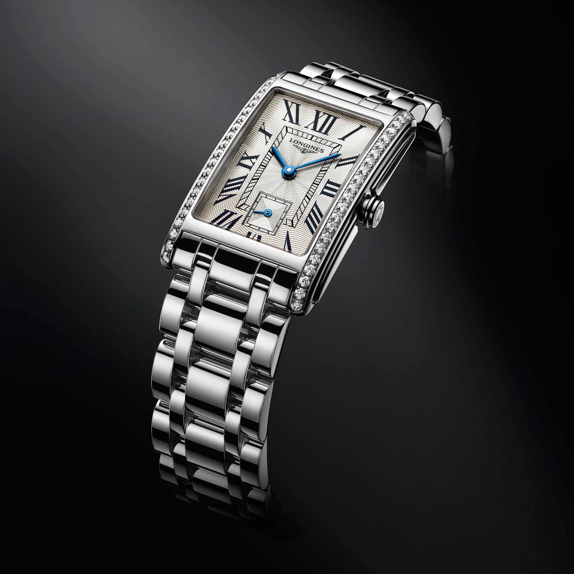 Longines Dolcevita Watch Silver Patterned Dial Steel Bracelet, 37mm