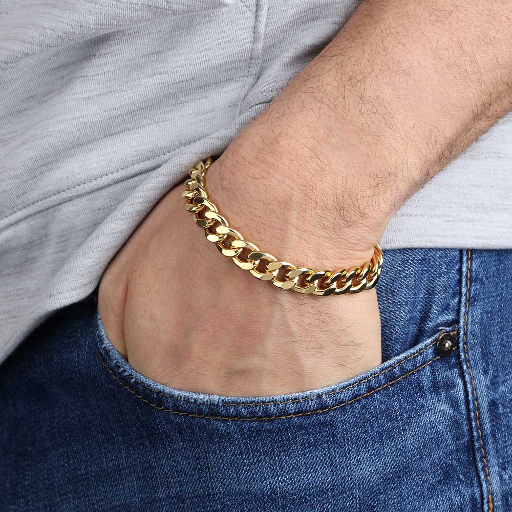 Toscano 8.5-Inch Men's Curb Link Bracelet, 14K Yellow Gold