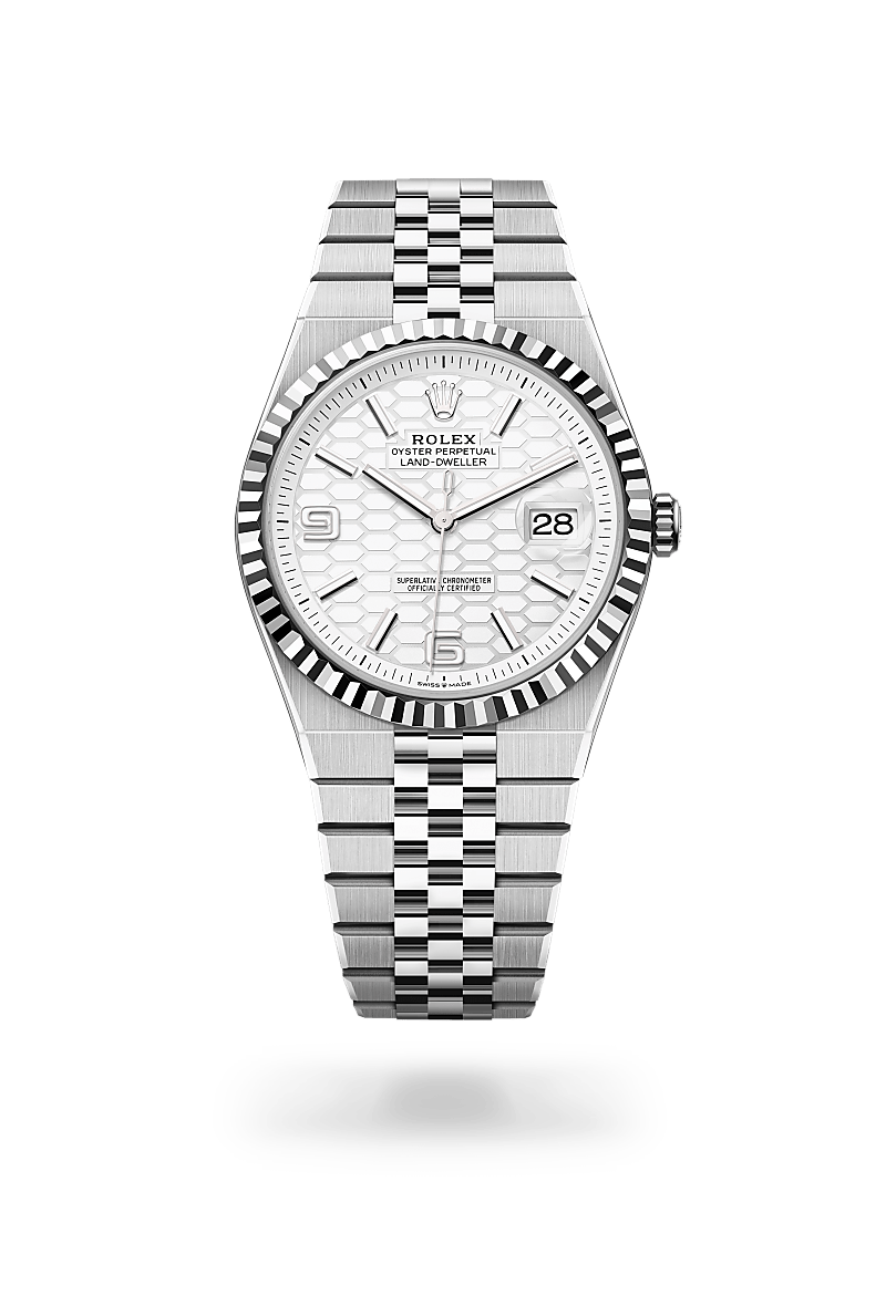 rolex land-dweller in white rolesor - combination of oystersteel and white gold, m127334-0001 - ben bridge