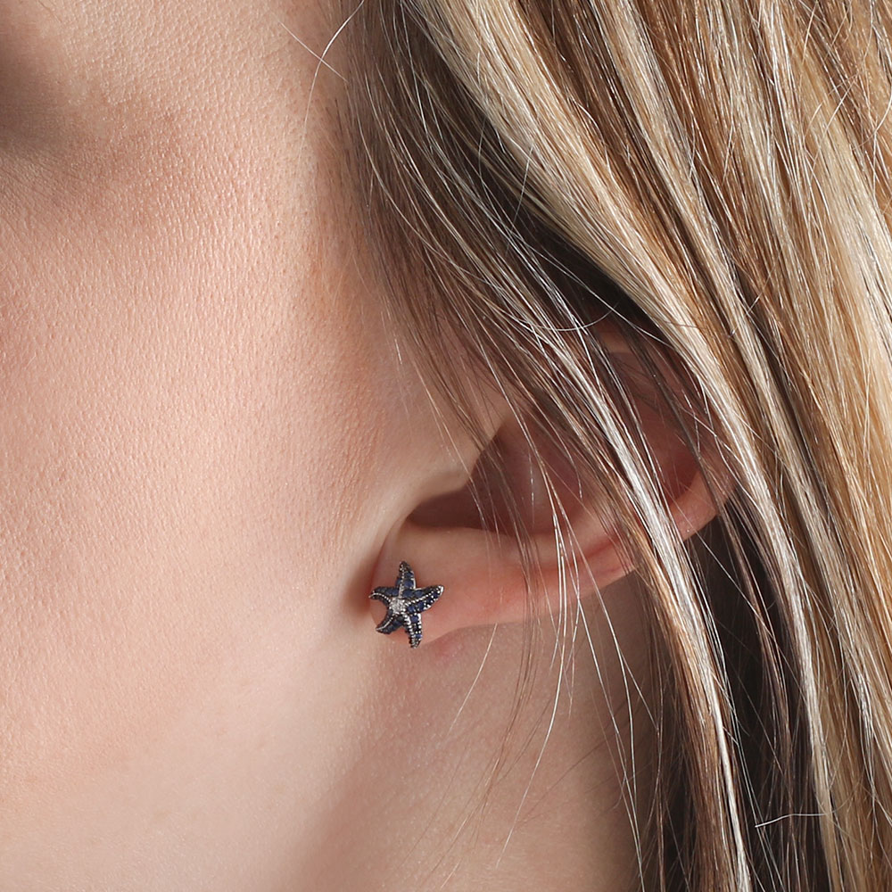 Sapphire & White Topaz Starfish Earrings