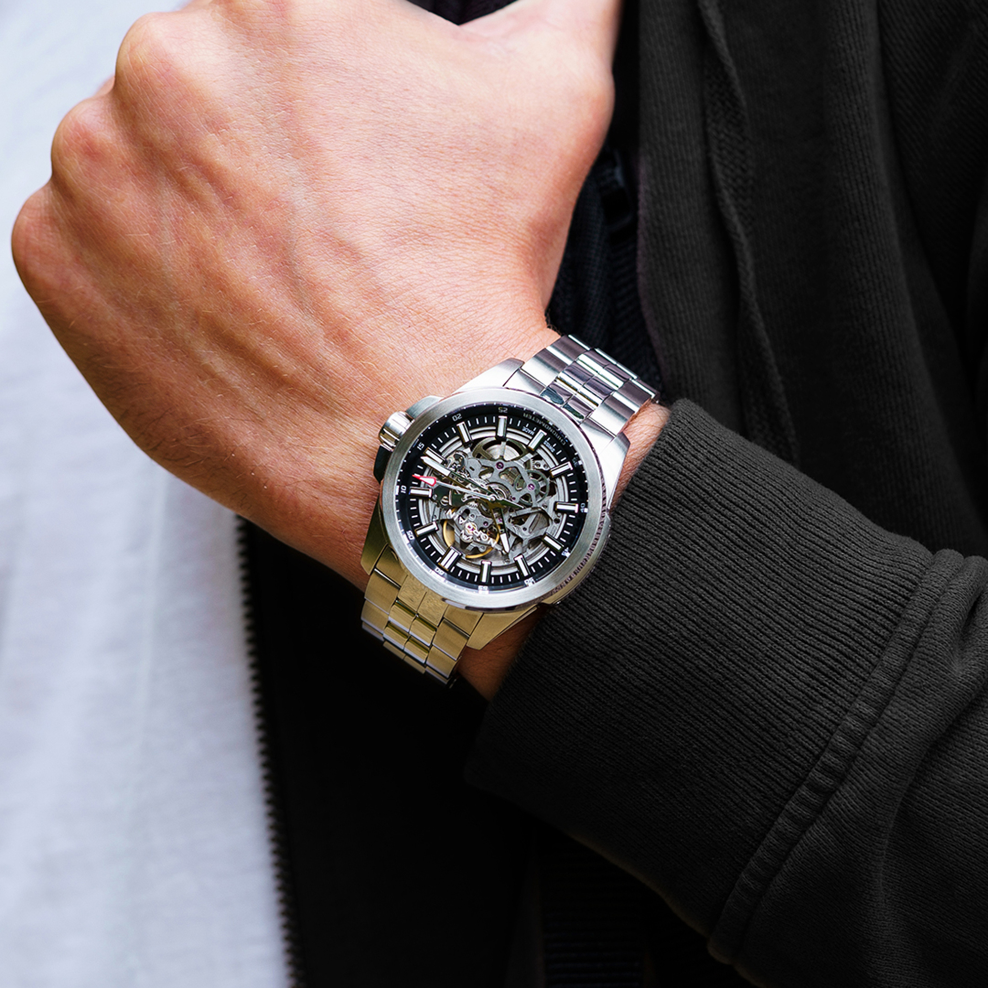 NORQAIN Independence Skeleton Black Dial Watch, 42mm