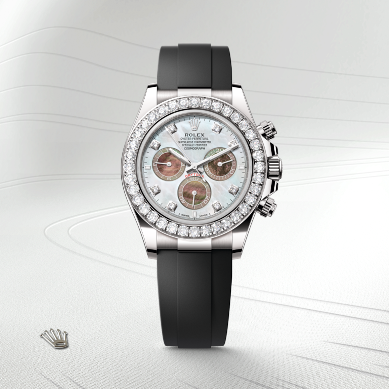 rolex cosmograph daytona in 18 ct white gold, m126589rbr-0001 - watch with background color - ben bridge