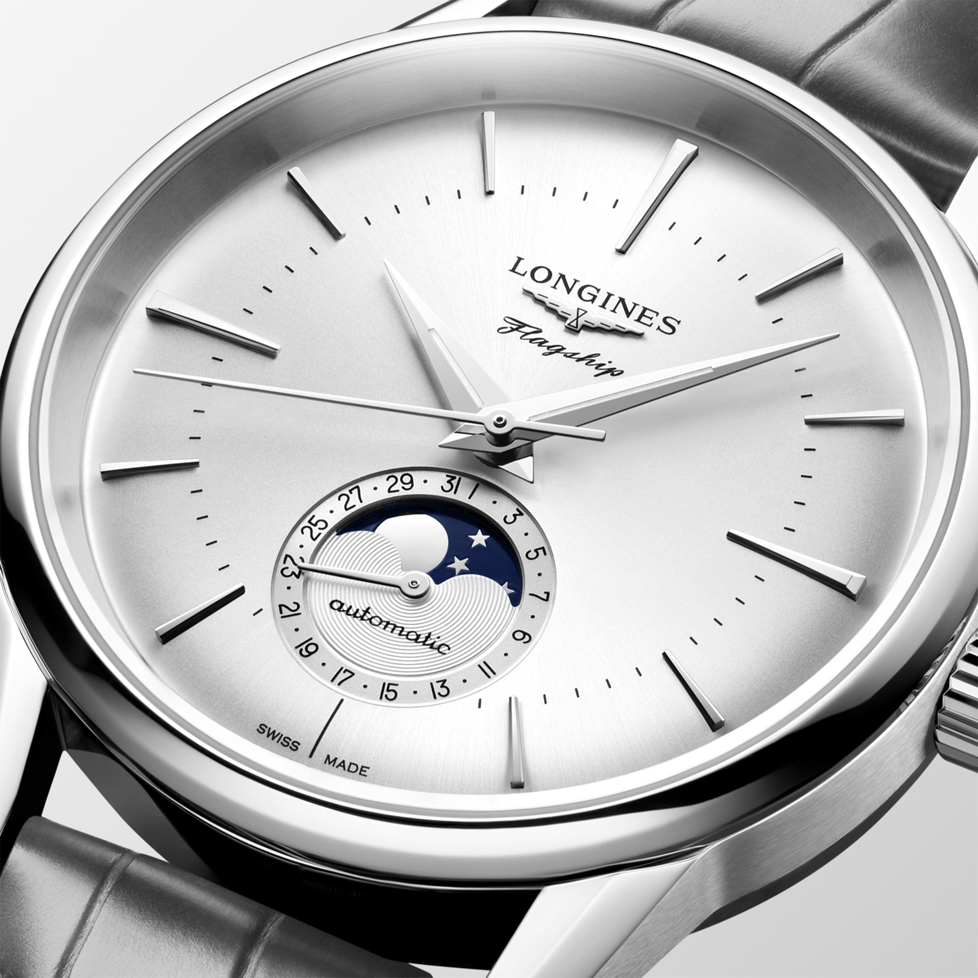 Longines Flagship Heritage Moonphase Silver Dial Watch, 38.5mm