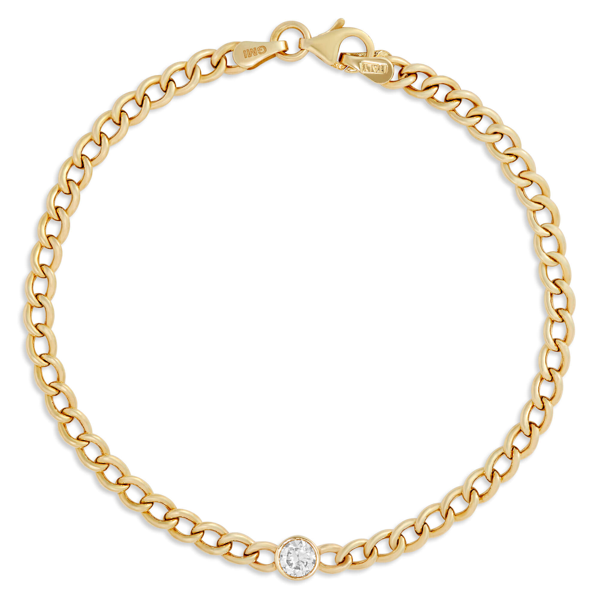 14K Gold Cuban Link Bracelet w/ Bezel Setting Diamond 1 Diamond / 7.5 Inches