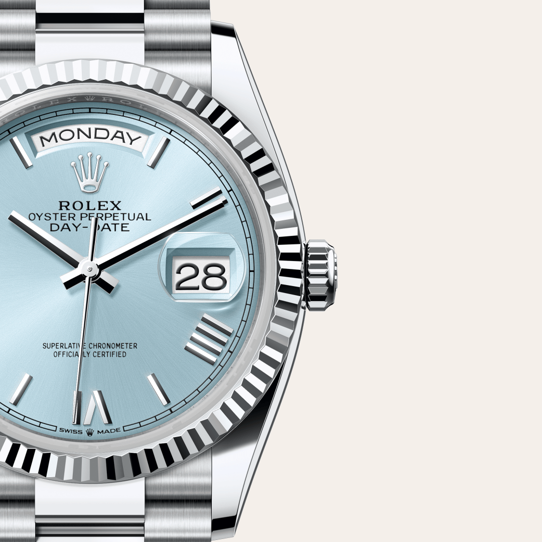 rolex day-date in platinum, m128236-0018 - watch dial - ben bridge