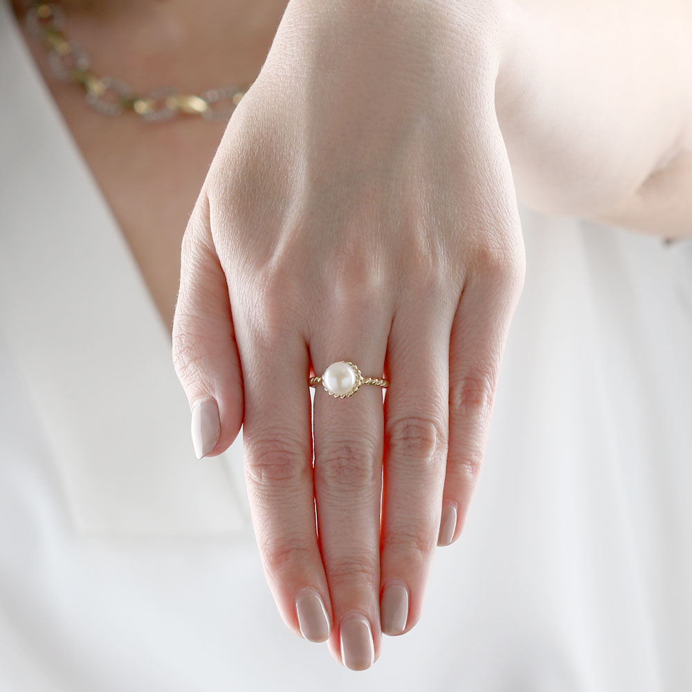 Cultured Freshwater Button Pearl Rope Ring 14K