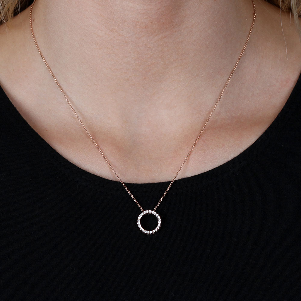 Rose Gold Diamond Circle Pendant 14K, 1 