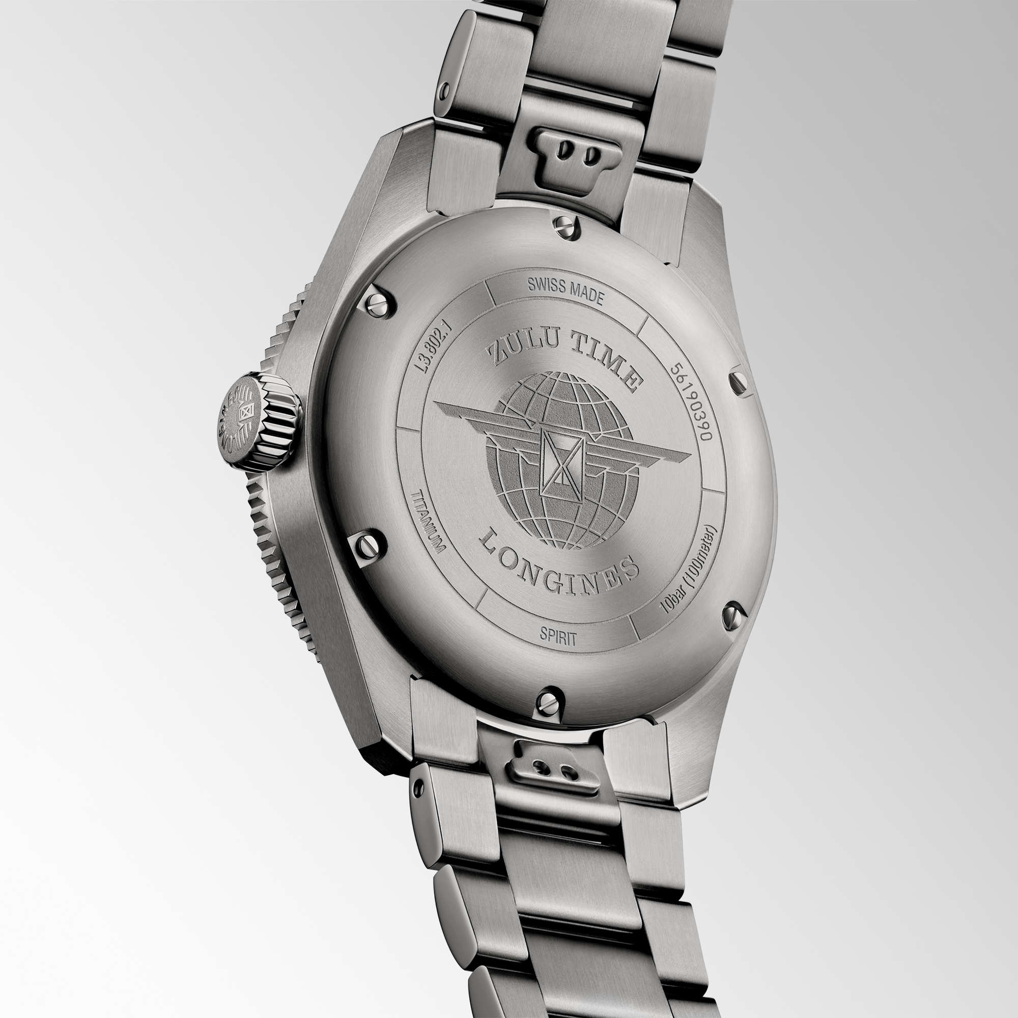 Longines Spirit Zulu Time Titanium Black Dial Watch, 39mm