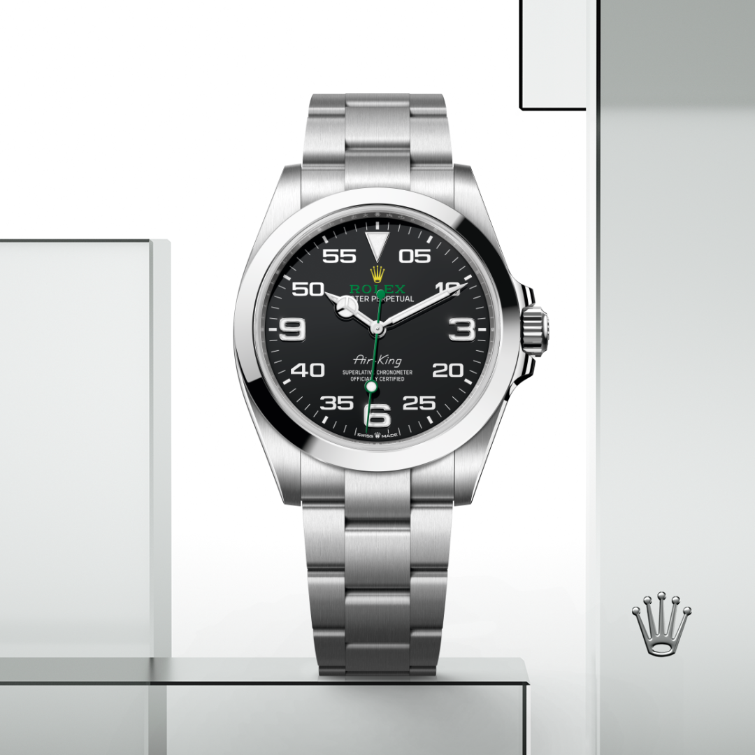 rolex air-king in oystersteel, m126900-0001 - watch with background color - ben bridge