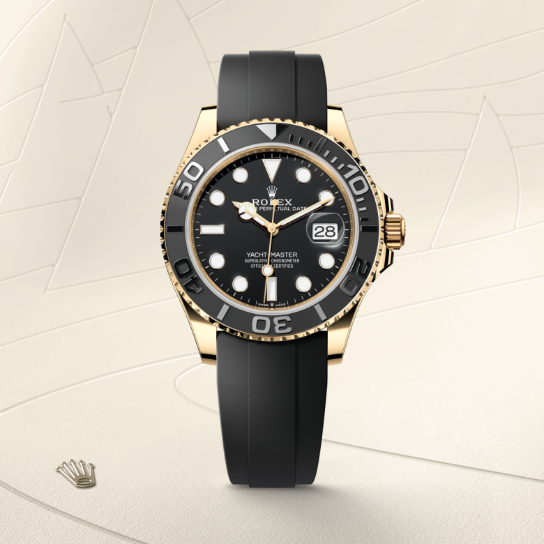 rolex yacht-master in 18 ct yellow gold, m226658-0001 - watch with background color - ben bridge