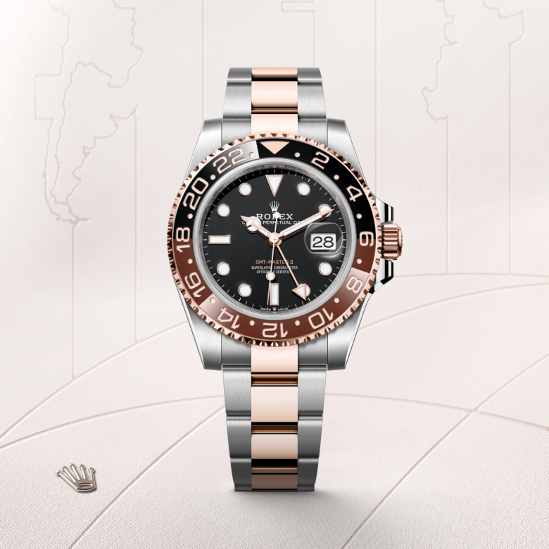 rolex gmt-master ii in everose rolesor - combination of oystersteel and everose gold, m126711chnr-0002 - watch with background color - ben bridge