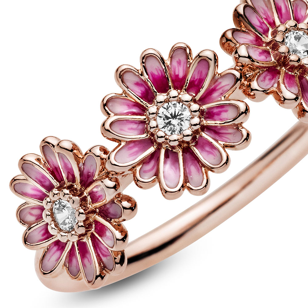 Pandora Rose™ Pink Daisy Flower Enamel Trio Ring 188792C01 Ben
