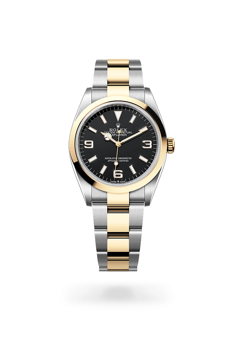 rolex explorer in yellow rolesor - combination of oystersteel and yellow gold, m124273-0001 - ben bridge