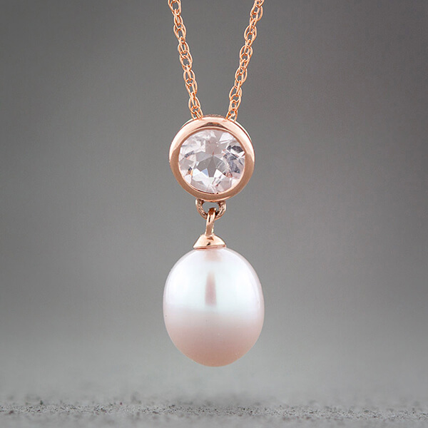Freshwater Cultured Pearl & Morganite Pendant, 14K Rose Gold