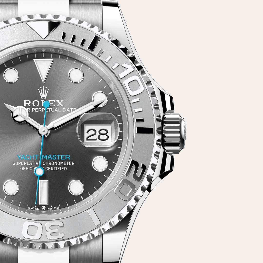 rolex yacht-master in rolesium - combination of oystersteel and platinum, m126622-0001 - watch dial - ben bridge