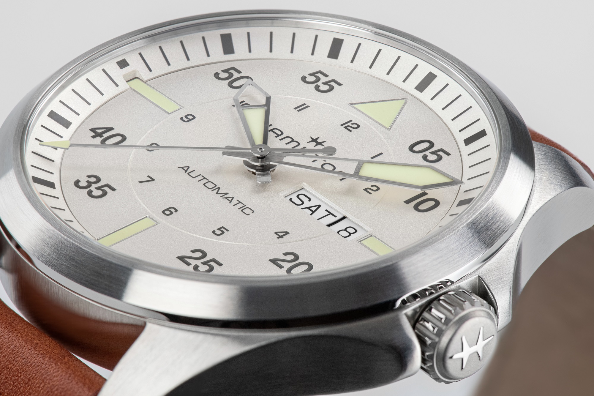 Hamilton Khaki Aviation Pilot Day Date Auto Watch Silver Dial, 42mm