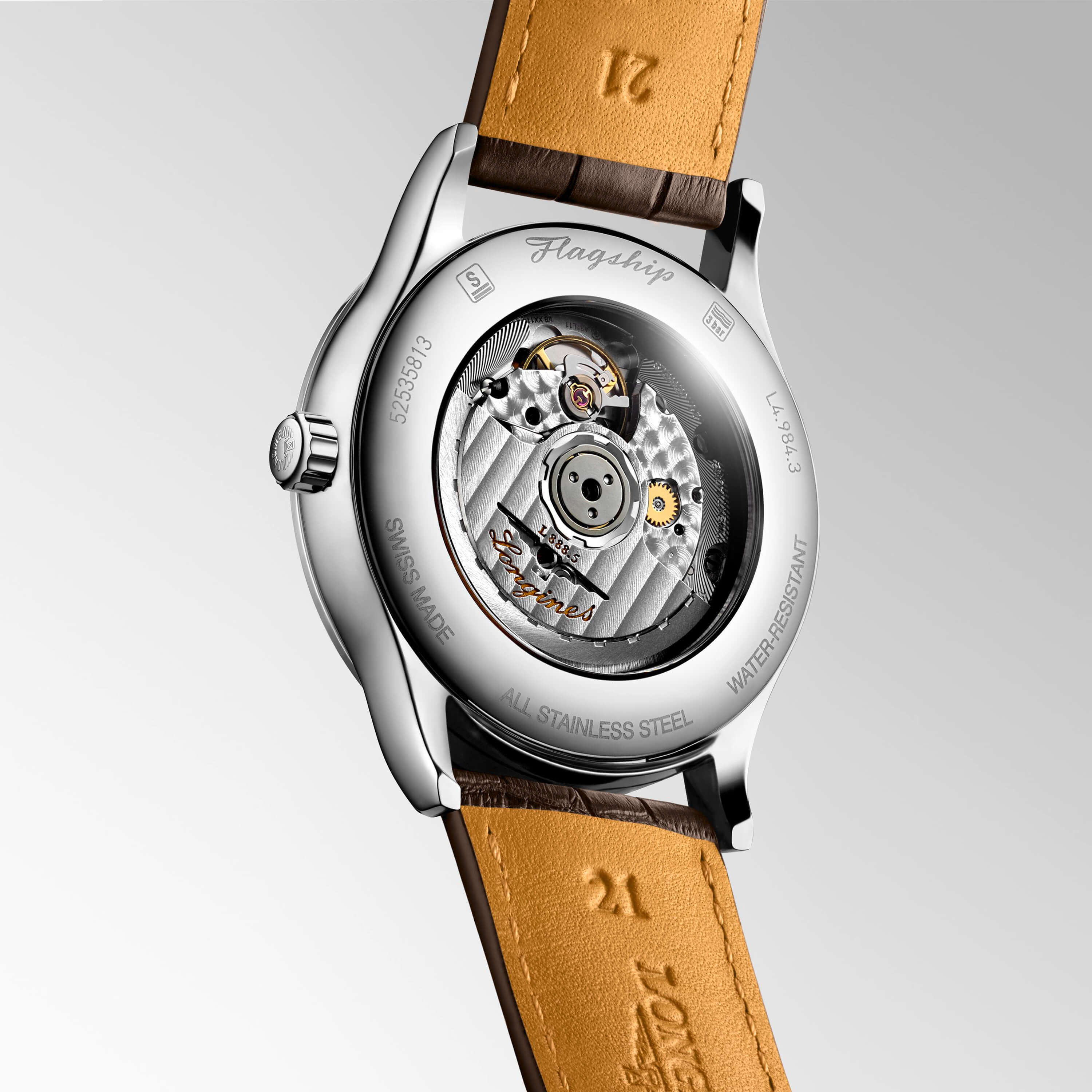 Longines Flagship Watch Beige Dial Brown Leather Strap, 40mm