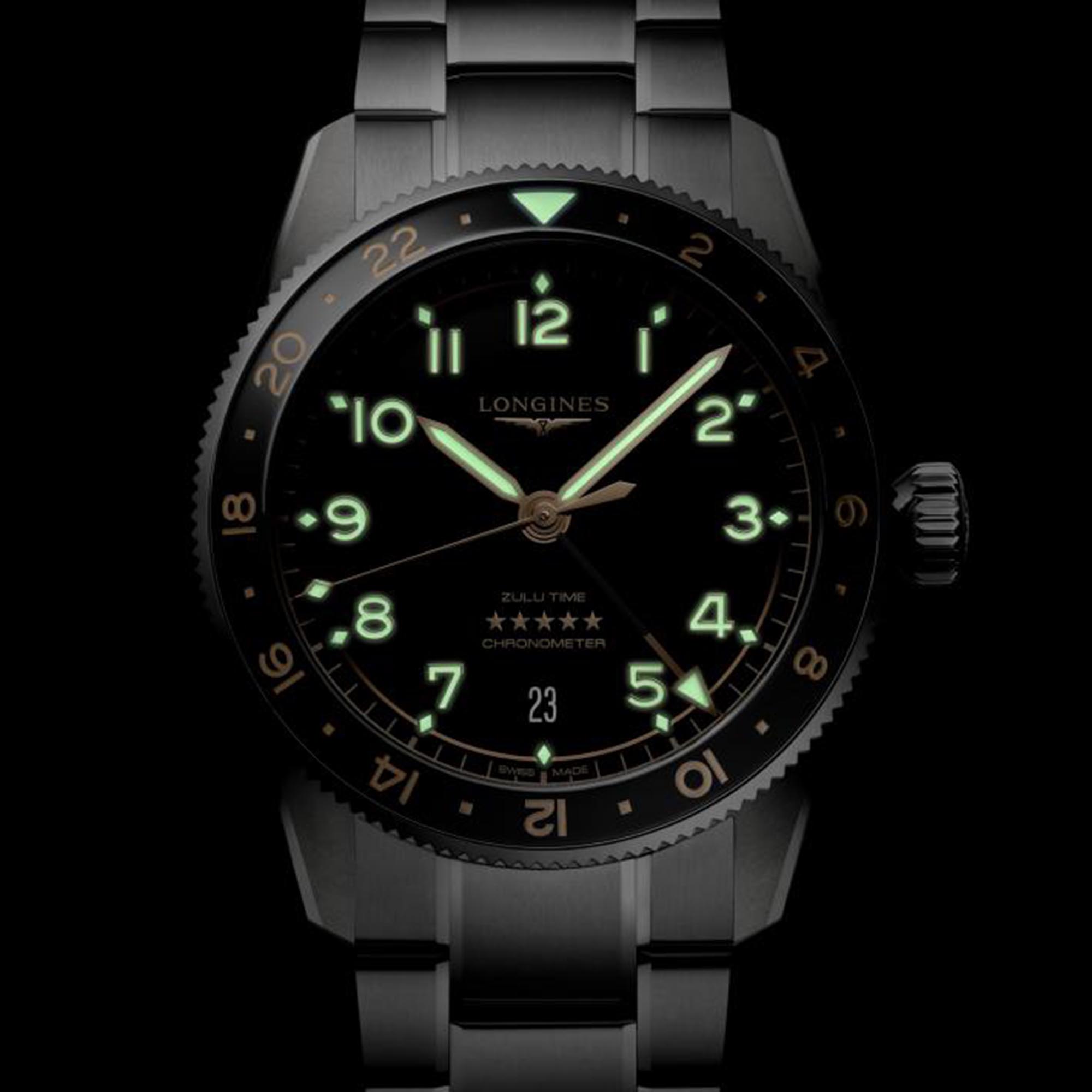 Longines Spirit Zulu Time Black Dial Watch, 39mm