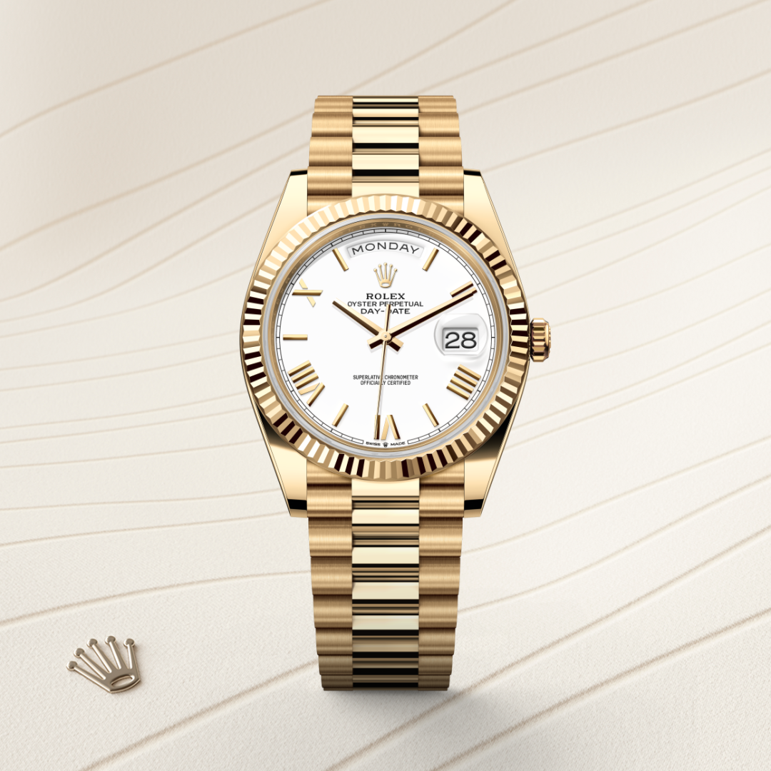 rolex day-date in 18 ct yellow gold, m228238-0042 - watch with background color - ben bridge